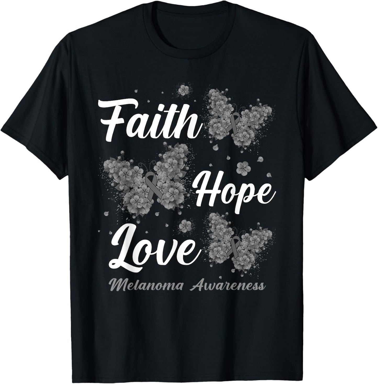Faith Hope Love Melanoma Awareness Butterfly T-Shirt - T-Shirt | Black