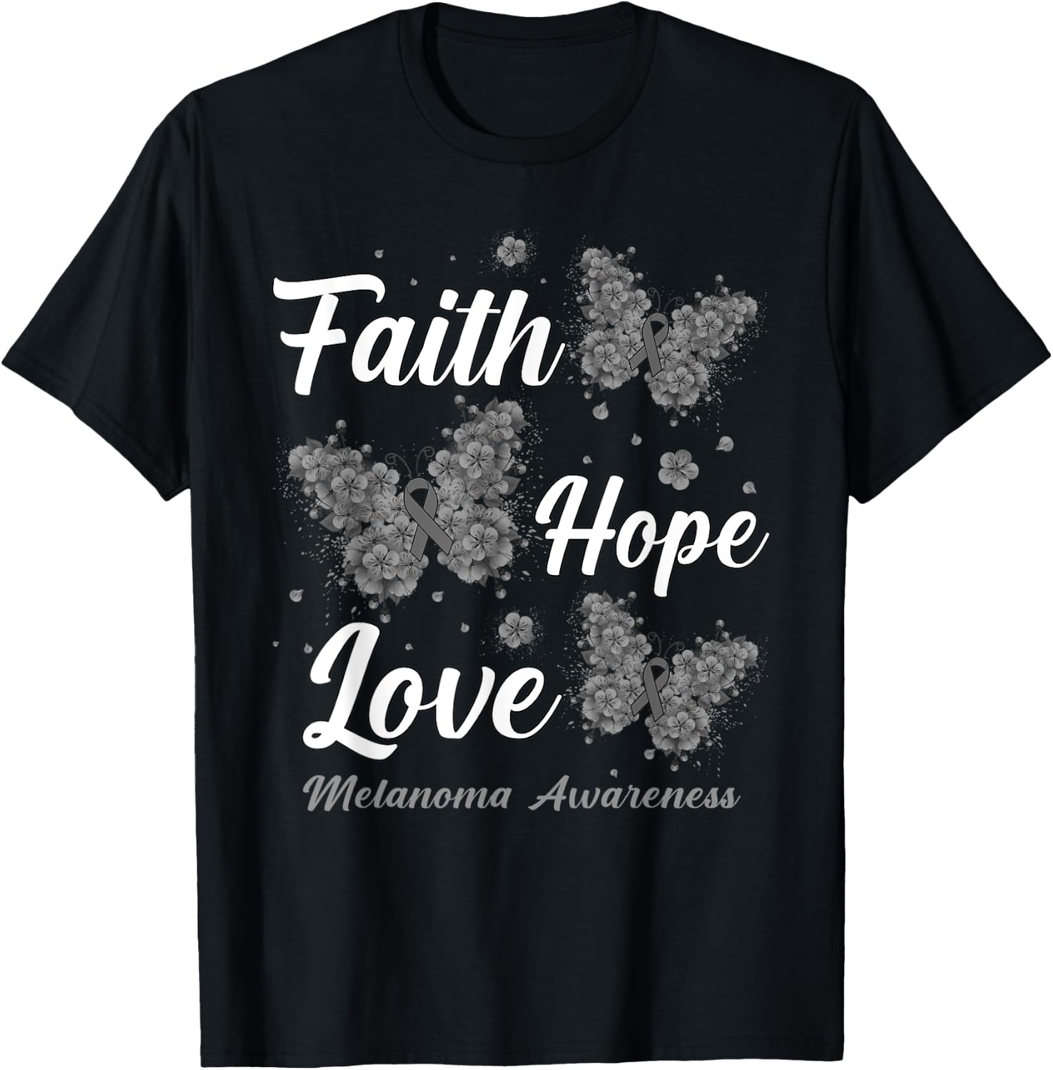 Faith Hope Love Melanoma Awareness Butterfly T-Shirt - T-Shirt | Black
