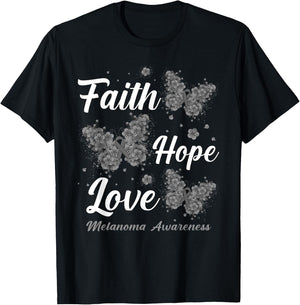 Faith Hope Love Melanoma Awareness Butterfly T-Shirt - T-Shirt | Black
