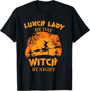 Lunch Lady By Day Witch By Night Lunch Lady Costume Adult T-Shirt - T-Shirt | Black
