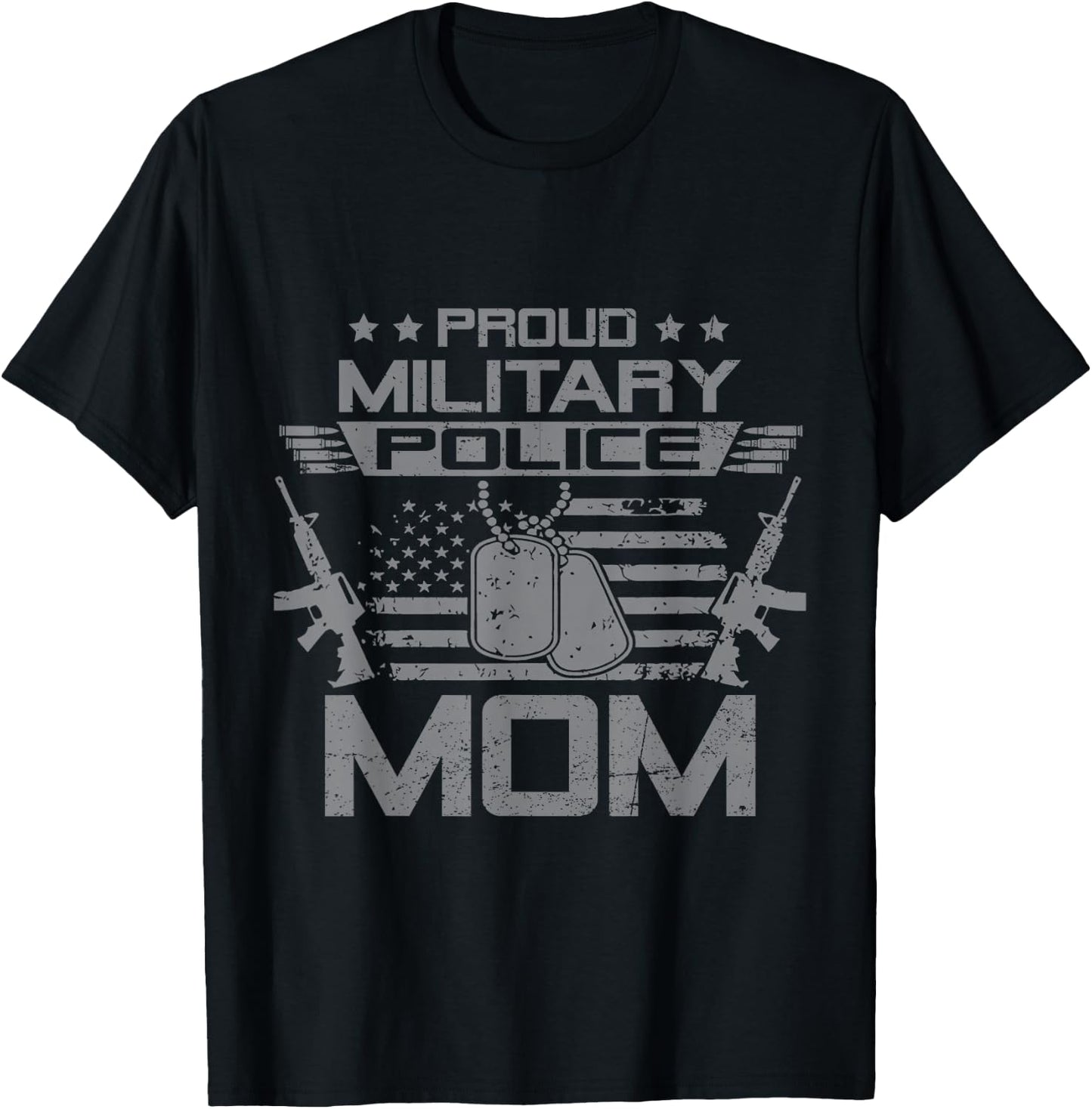 Proud Military Police Mom Flag American US Veteran T-Shirt - T-Shirt | Black