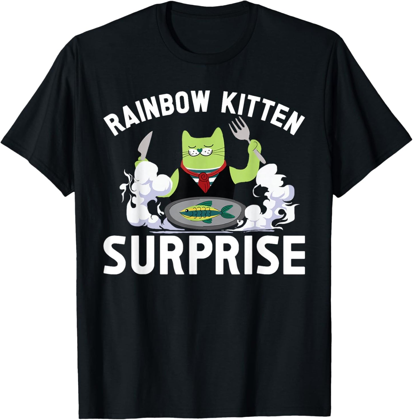 Cats Rainbow Kitten Surprise Cute Eat Retro Animals Vintage T-Shirt - T-Shirt | Black