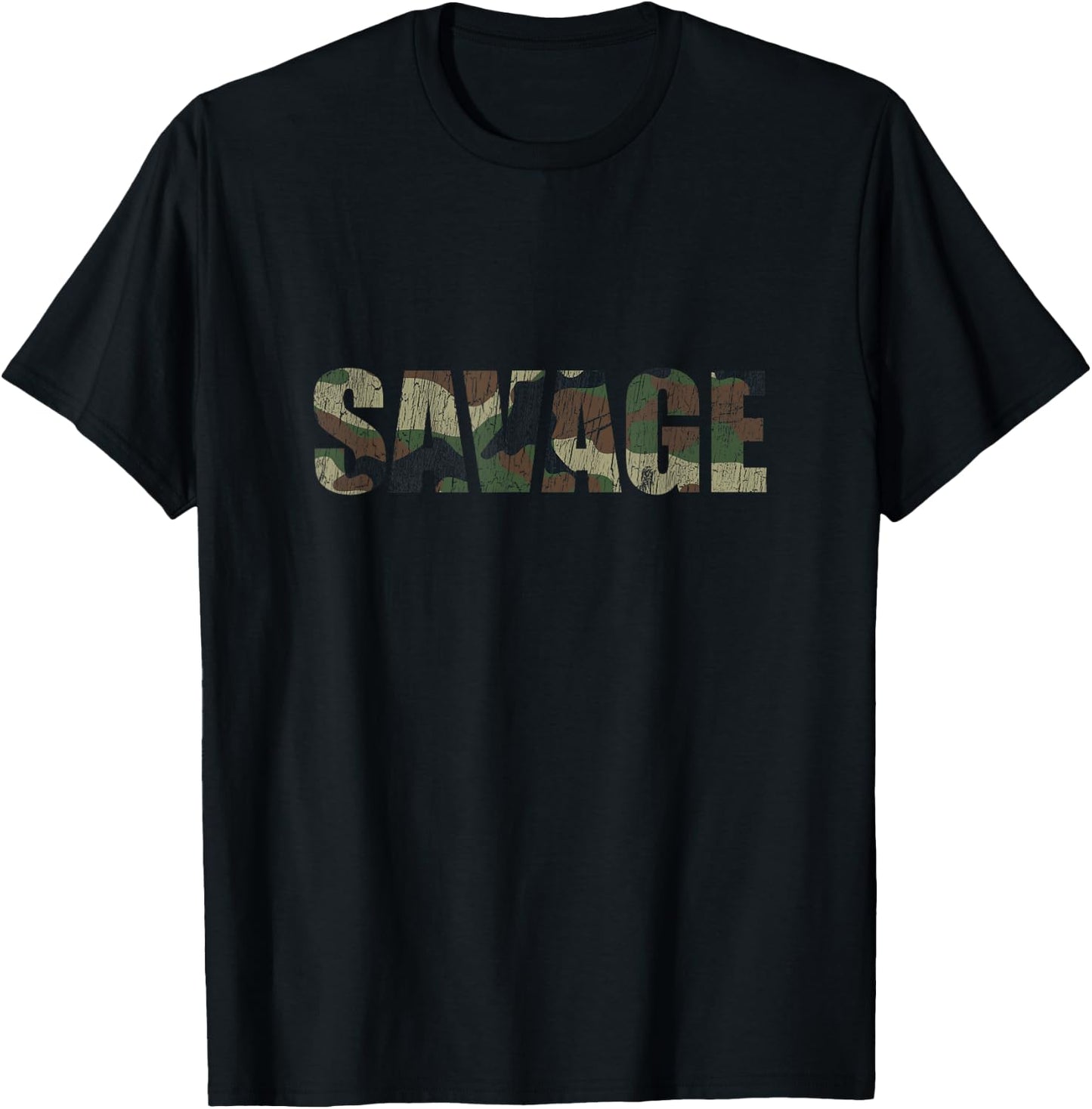 Savage Camo Distressed Novelty Parody Gifts Men Women T-Shirt - T-Shirt | Black