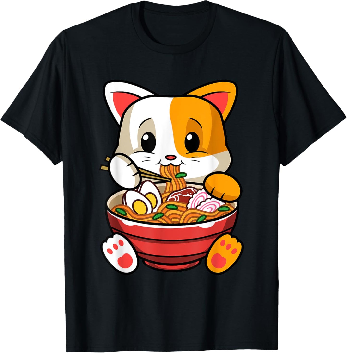 Funny Kawaii Cat Ramen Japanese Anime Animal Lovers Outfit T-Shirt - T-Shirt | Black