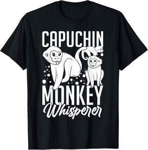 Capuchin Monkey Funny Cute Cage Food Animal T-Shirt - T-Shirt | Black