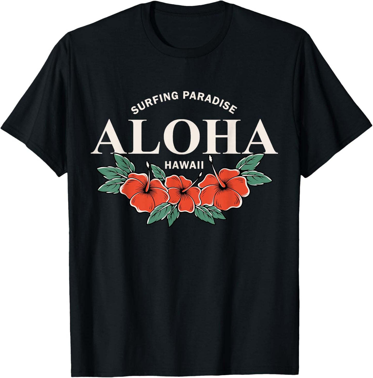 Surfing Paradise Aloha Hawaii T-Shirt - T-Shirt | Black