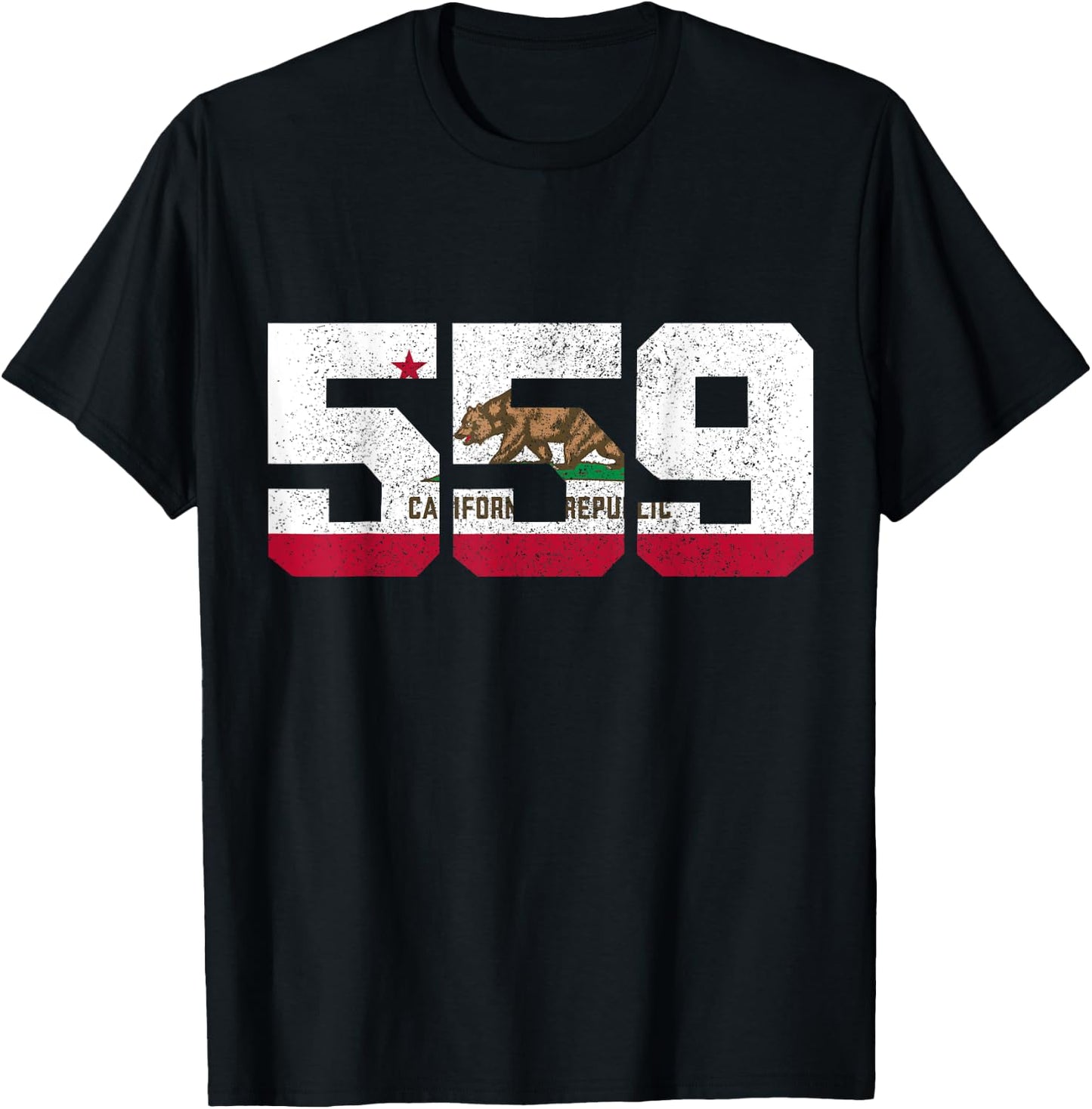 Fresno California 559 Area Code Pride Vintage Flag T-Shirt - T-Shirt | Black