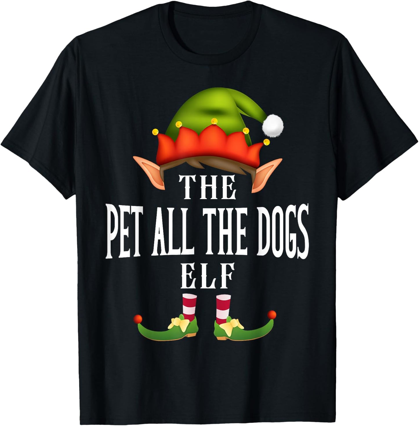 Pet all the dogs Elf Group Funny Christmas Pajama Party T-Shirt - T-Shirt | Black