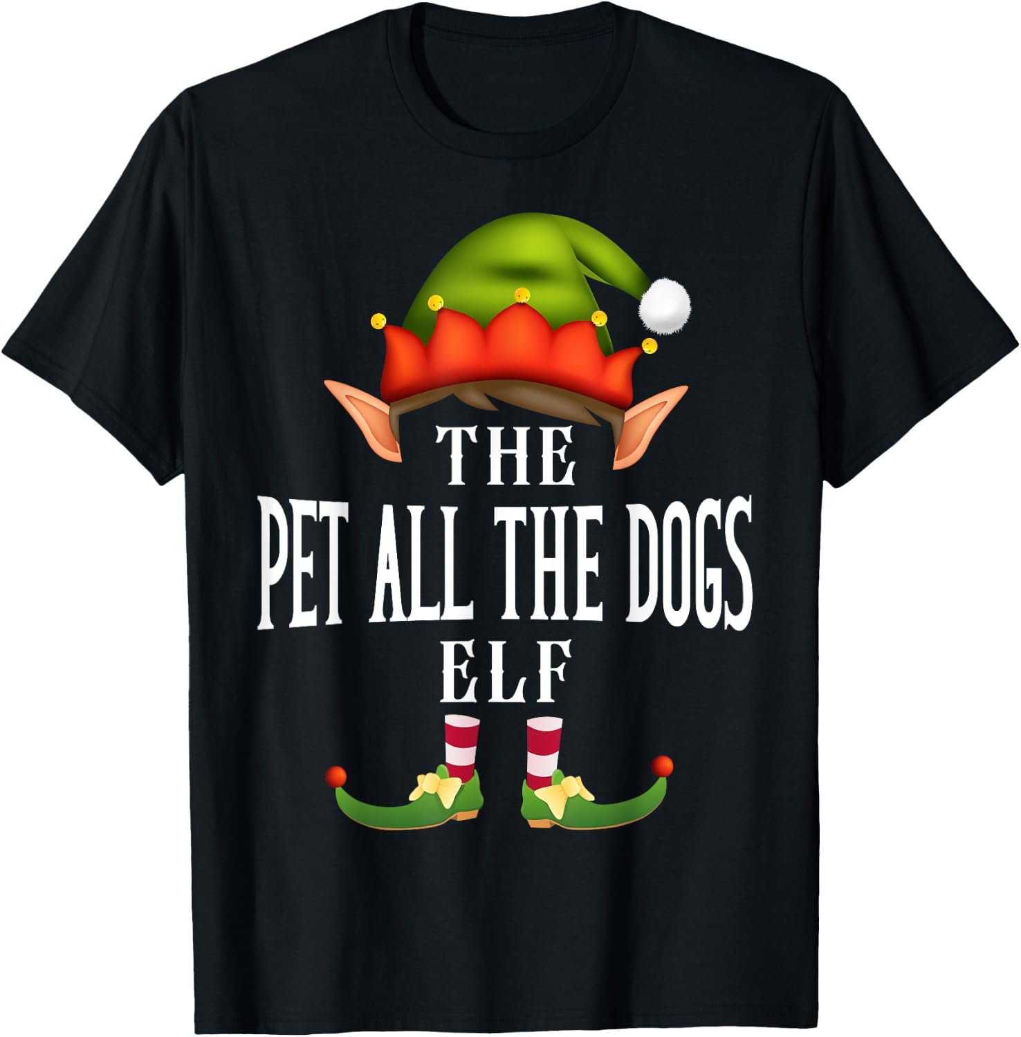 Pet all the dogs Elf Group Funny Christmas Pajama Party T-Shirt - T-Shirt | Black