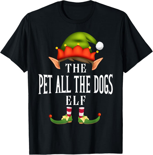 Pet all the dogs Elf Group Funny Christmas Pajama Party T-Shirt - T-Shirt | Black
