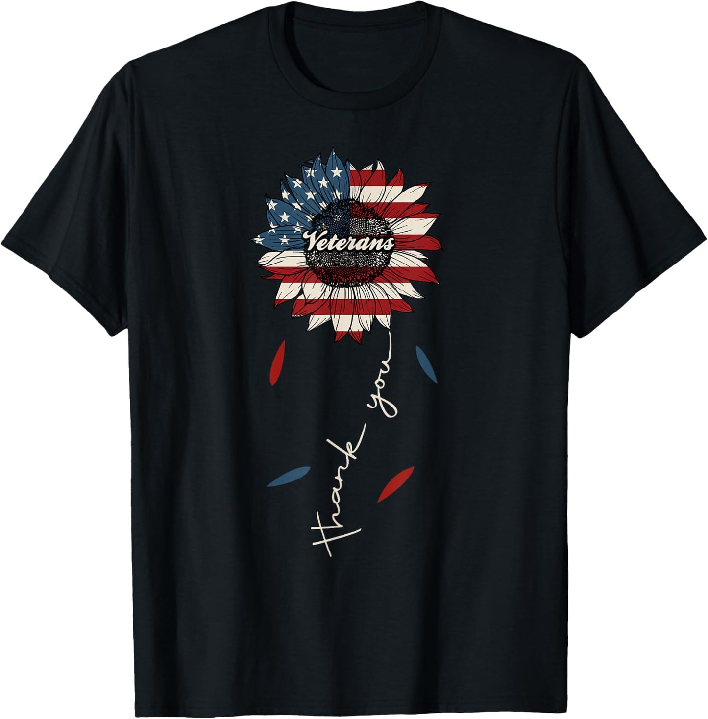 Thank You Veterans Sunflower US America Flag Patriotic Women T-Shirt - T-Shirt | Black