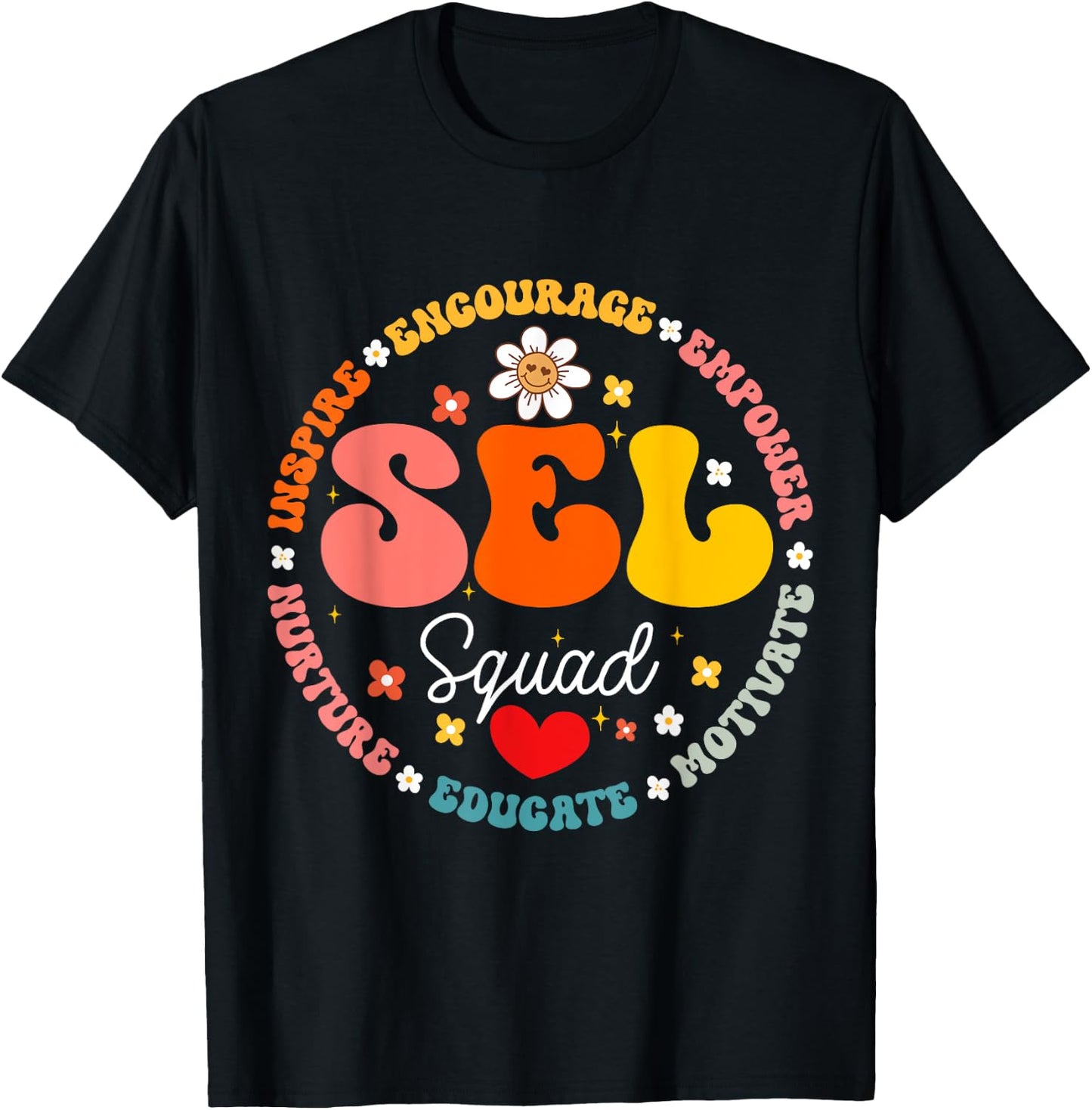 Groovy Social Emotional Learning Teacher SEL Squad T-Shirt - T-Shirt | Black