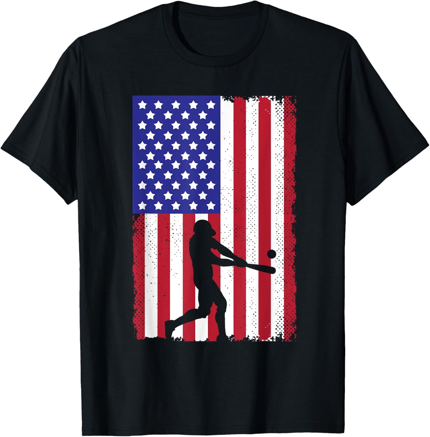 Cool Baseball Women Boys USA Player US American Flag T-Shirt - T-Shirt | Black