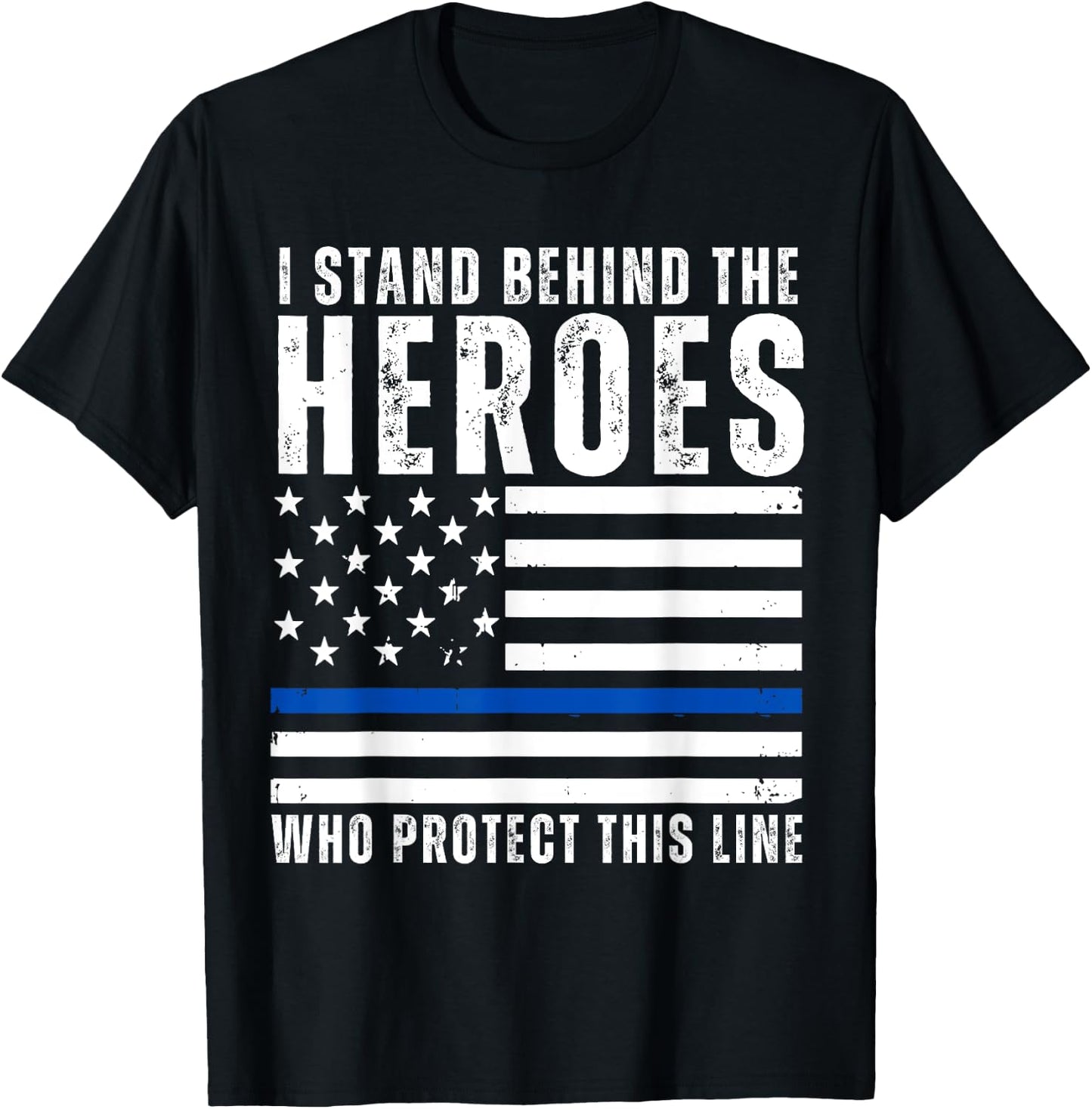 Thin Blue Line American Flag Police Support Blu Lives Matter T-Shirt - T-Shirt | Black