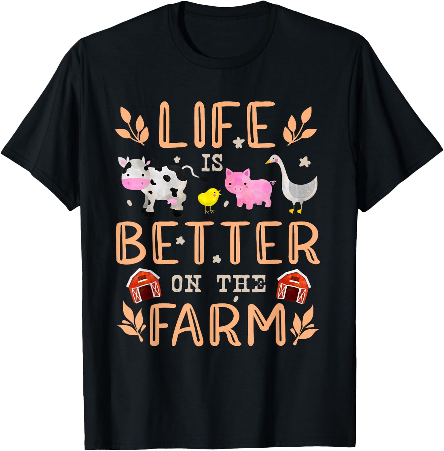 Life Is Better On The Farm Cute Animals Farmer Farming Girl T-Shirt - T-Shirt | Black