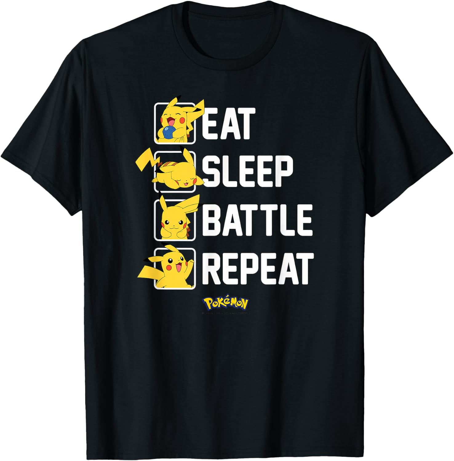 Pokémon - Eat Sleep Battle Repeat Pikachu T-Shirt - T-Shirt | Black