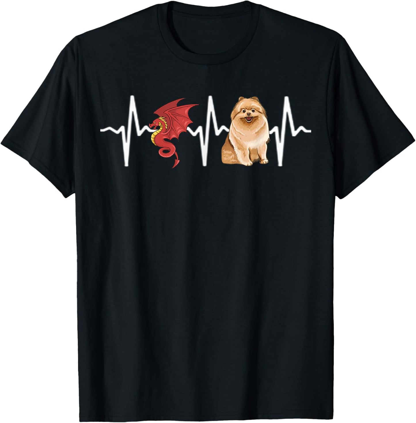 Dragon Pomeranian Heartbeat Dog Lover Women Kids T-Shirt - T-Shirt | Black