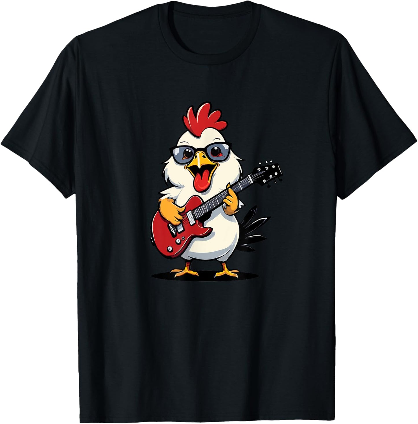 Chicken playing Electric Guitar, Chicken Guitarist T-Shirt - T-Shirt | Black