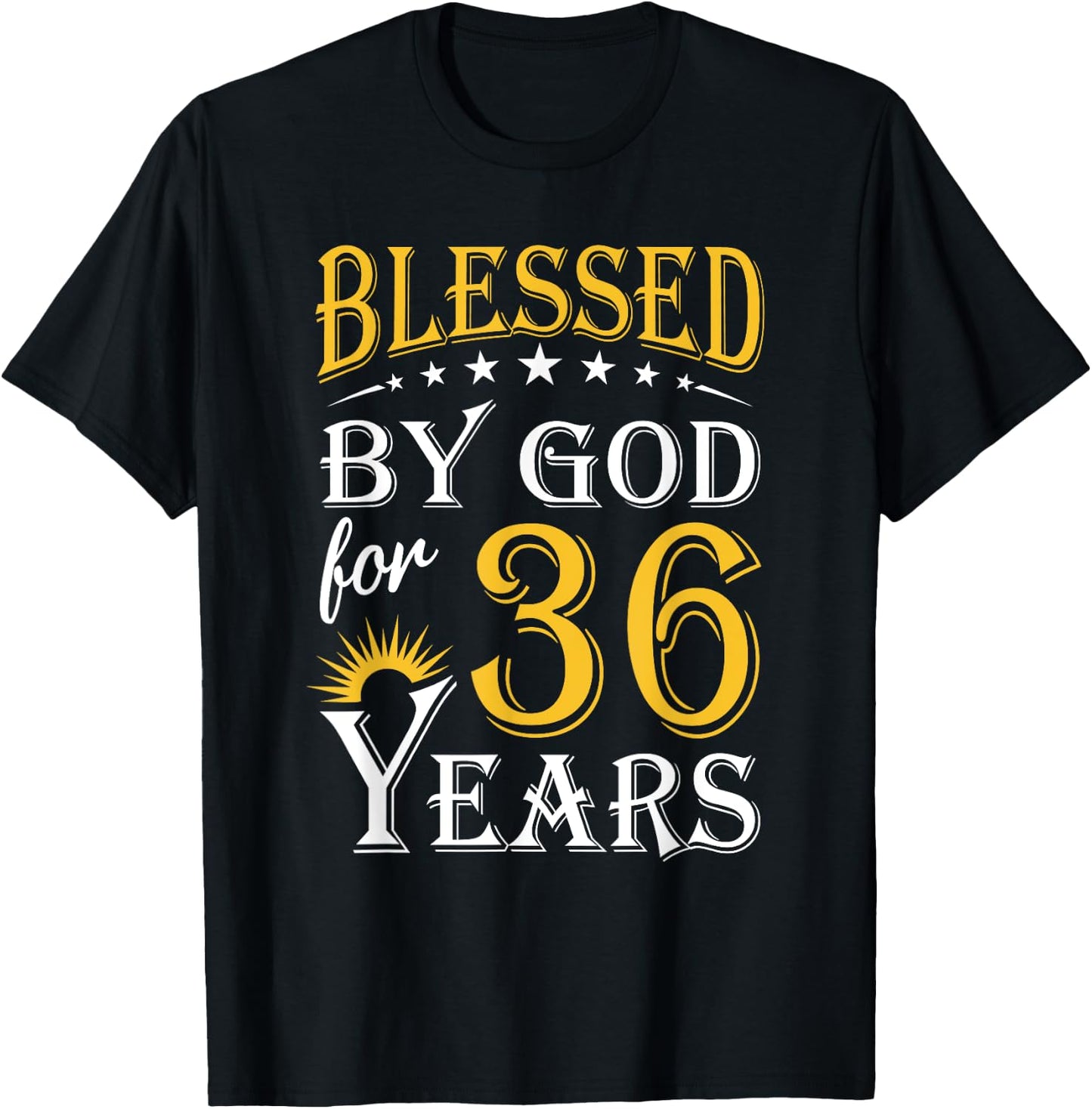 Vintage Blessed by God for 36 years Happy 36th Birthday T-Shirt - T-Shirt | Black