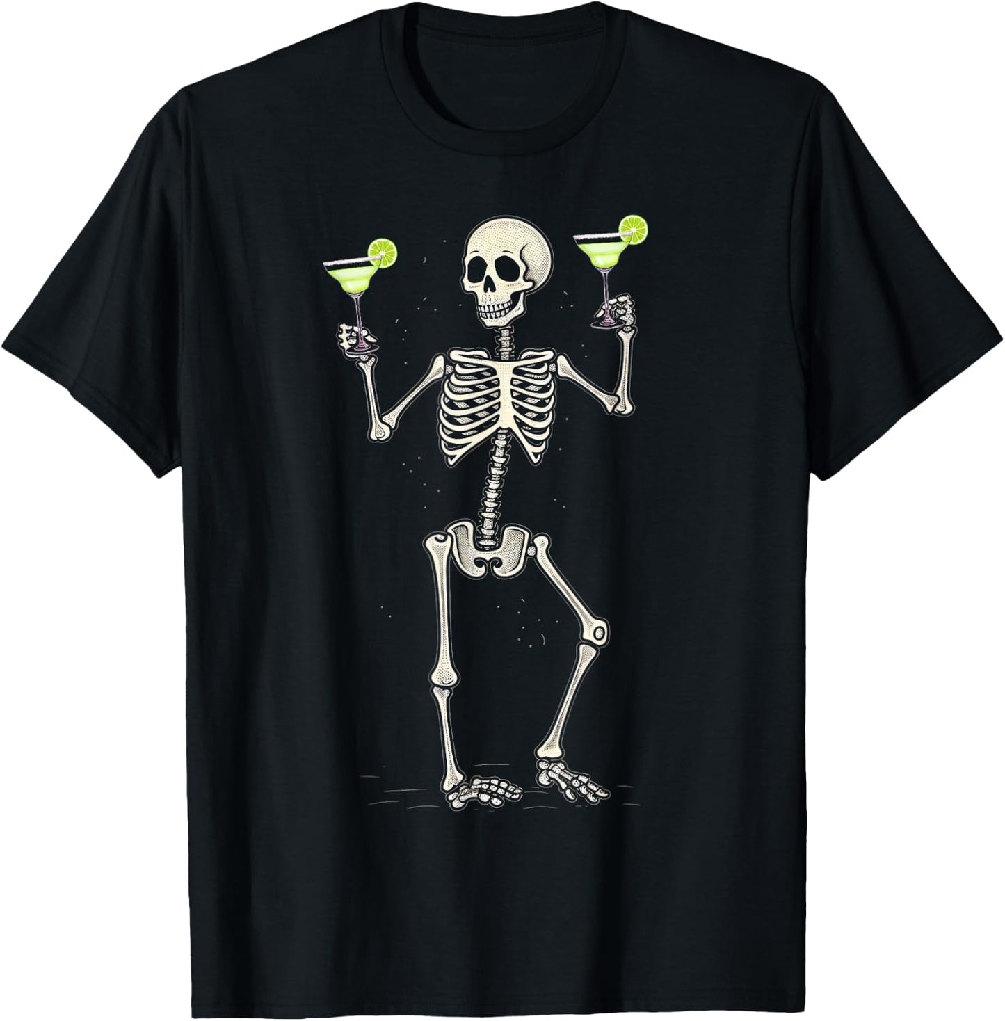 Funny Halloween Skeleton Drinking Margarita Cocktail T-Shirt - T-Shirt | Black