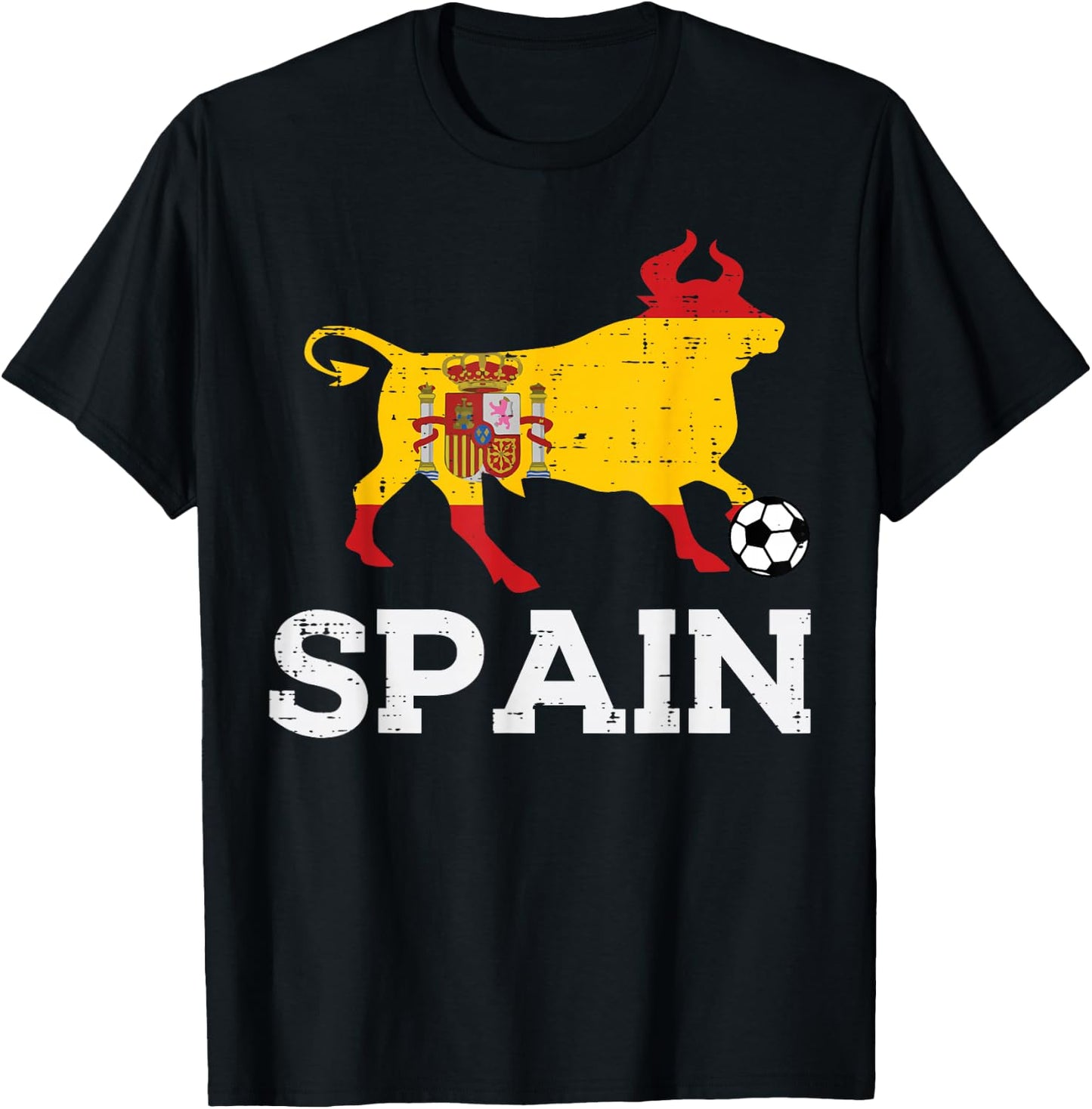 Spain Bull Spanish Soccer Ball Men Women Kids Boys Girls T-Shirt - T-Shirt | Black