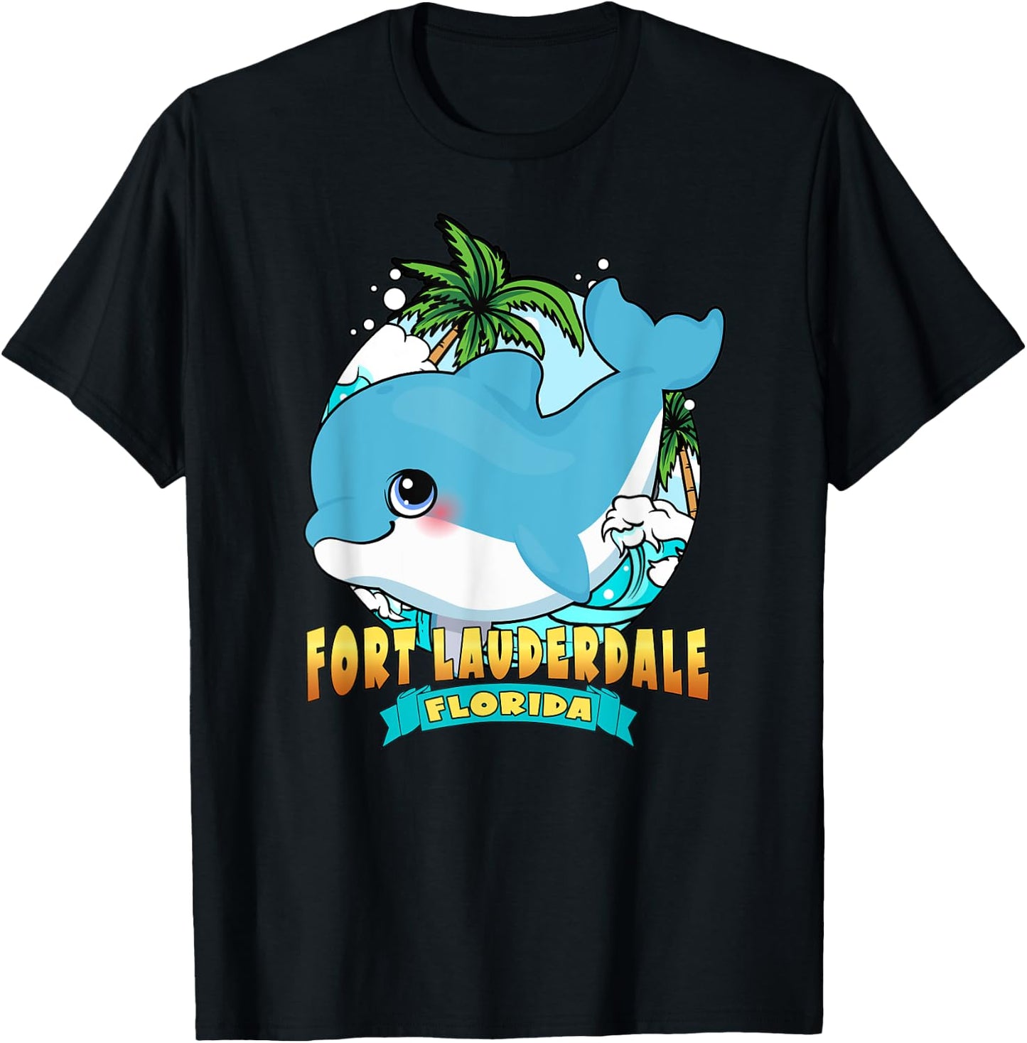 FORT LAUDERDALE FLORIDA | Cute Baby Dolphin Beach Souvenir Men Women Kids T-Shirt - T-Shirt | Black
