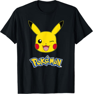 Pokémon Pikachu Wink Cute Face Official Logo T-Shirt - T-Shirt | Black