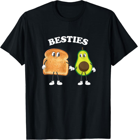 Avocado On Toast Cartoon Best Friends Bestie Besties Vegan T-Shirt - T-Shirt | Black