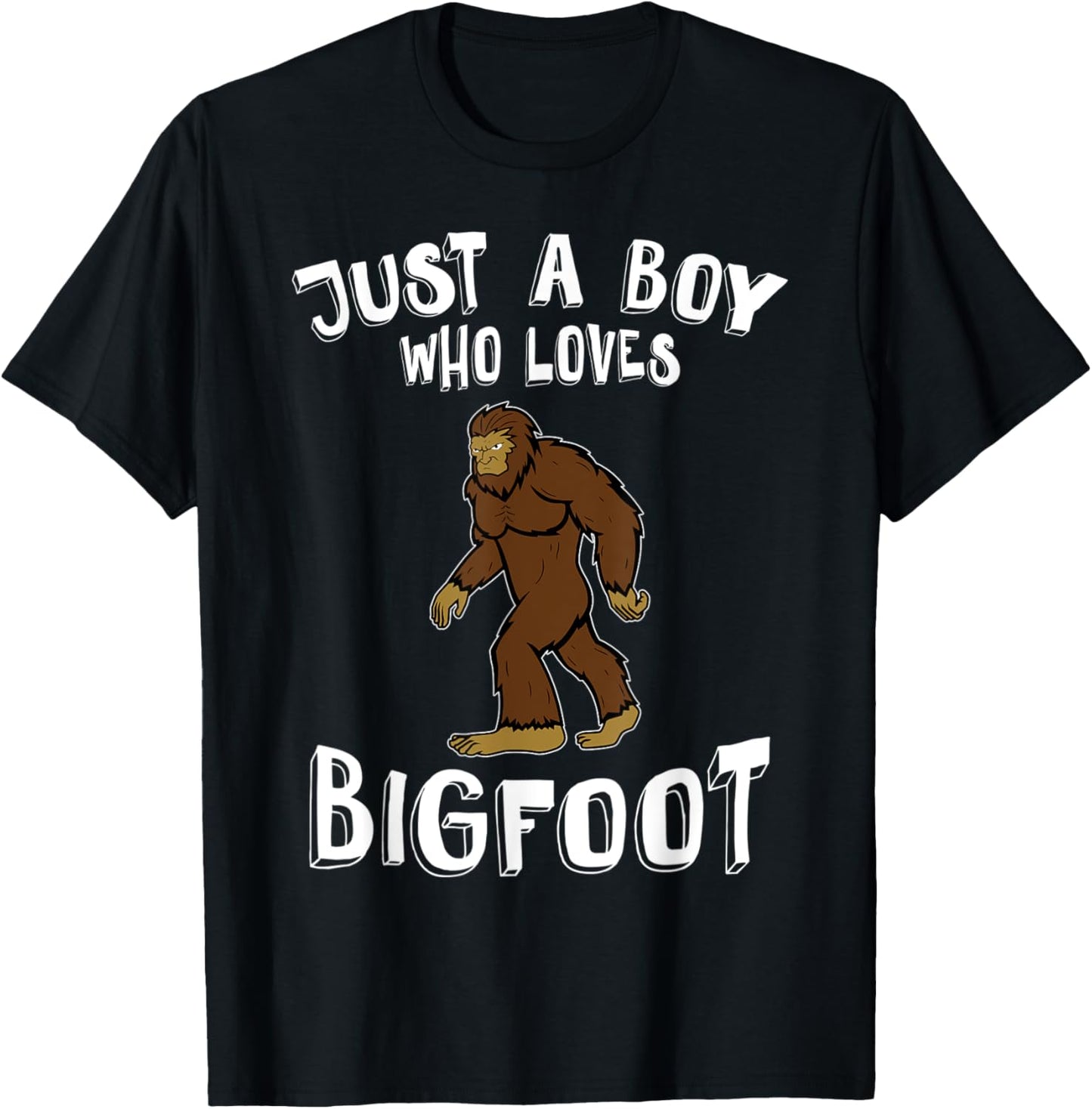 Just A Boy Who Loves Bigfoot Hunter Animal Lover Camping T-Shirt - T-Shirt | Black