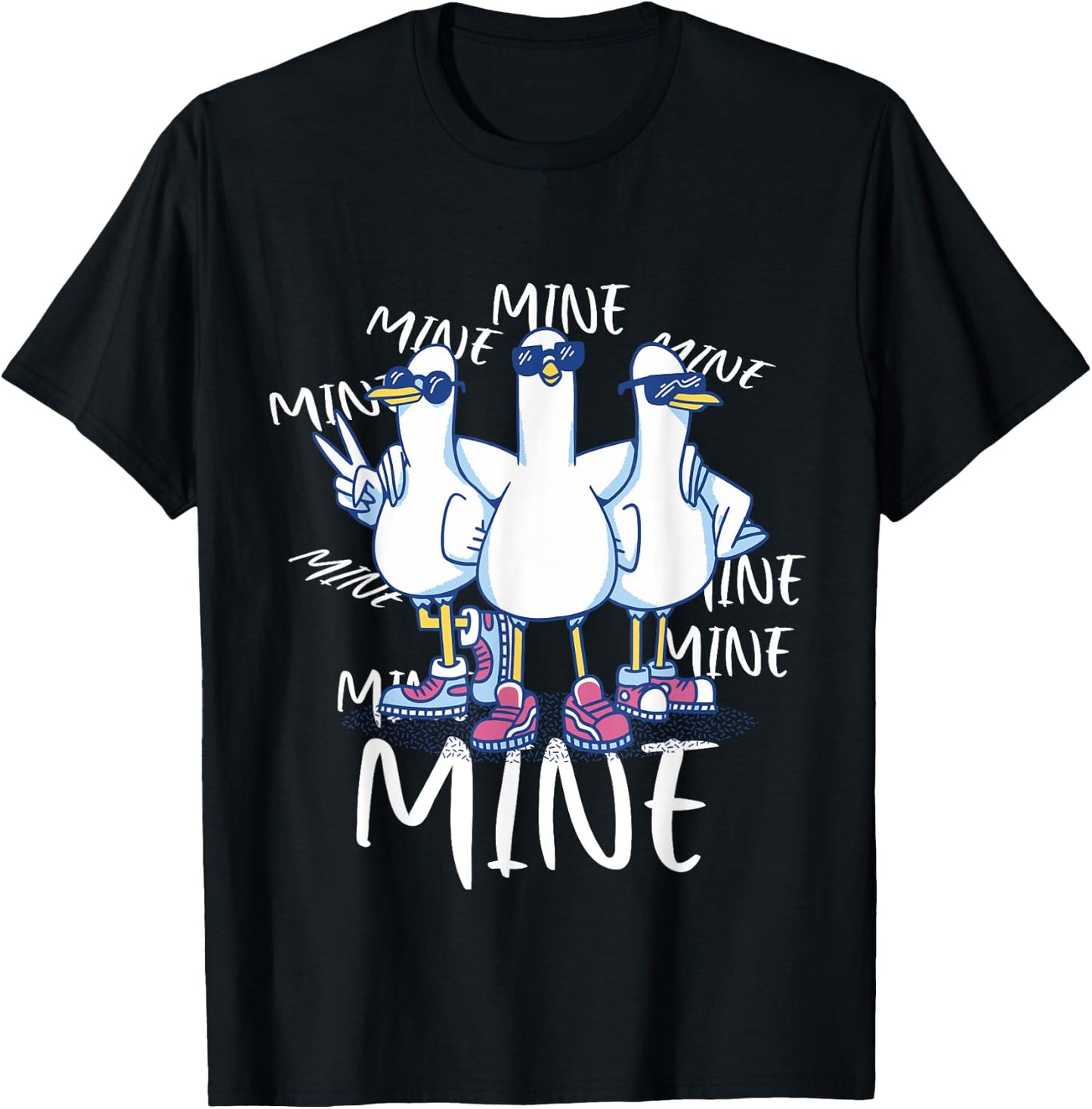 Funny Seagull Saying Mine Funny Pigeon Retro Ocean life T-Shirt - T-Shirt | Black