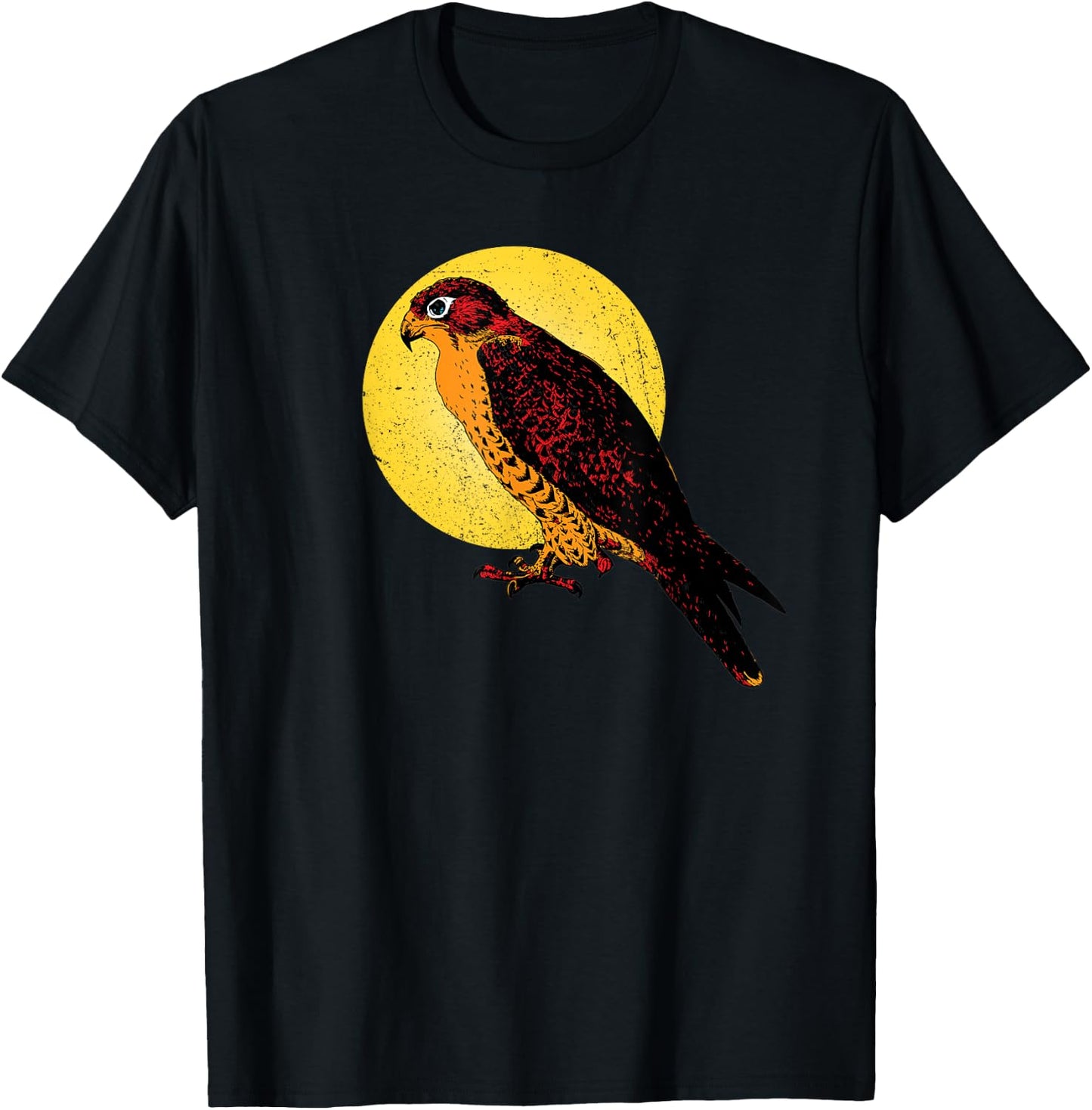 Happy Halloween Orange Falcon Hawk Yellow Moon Light Graphic T-Shirt - T-Shirt | Black