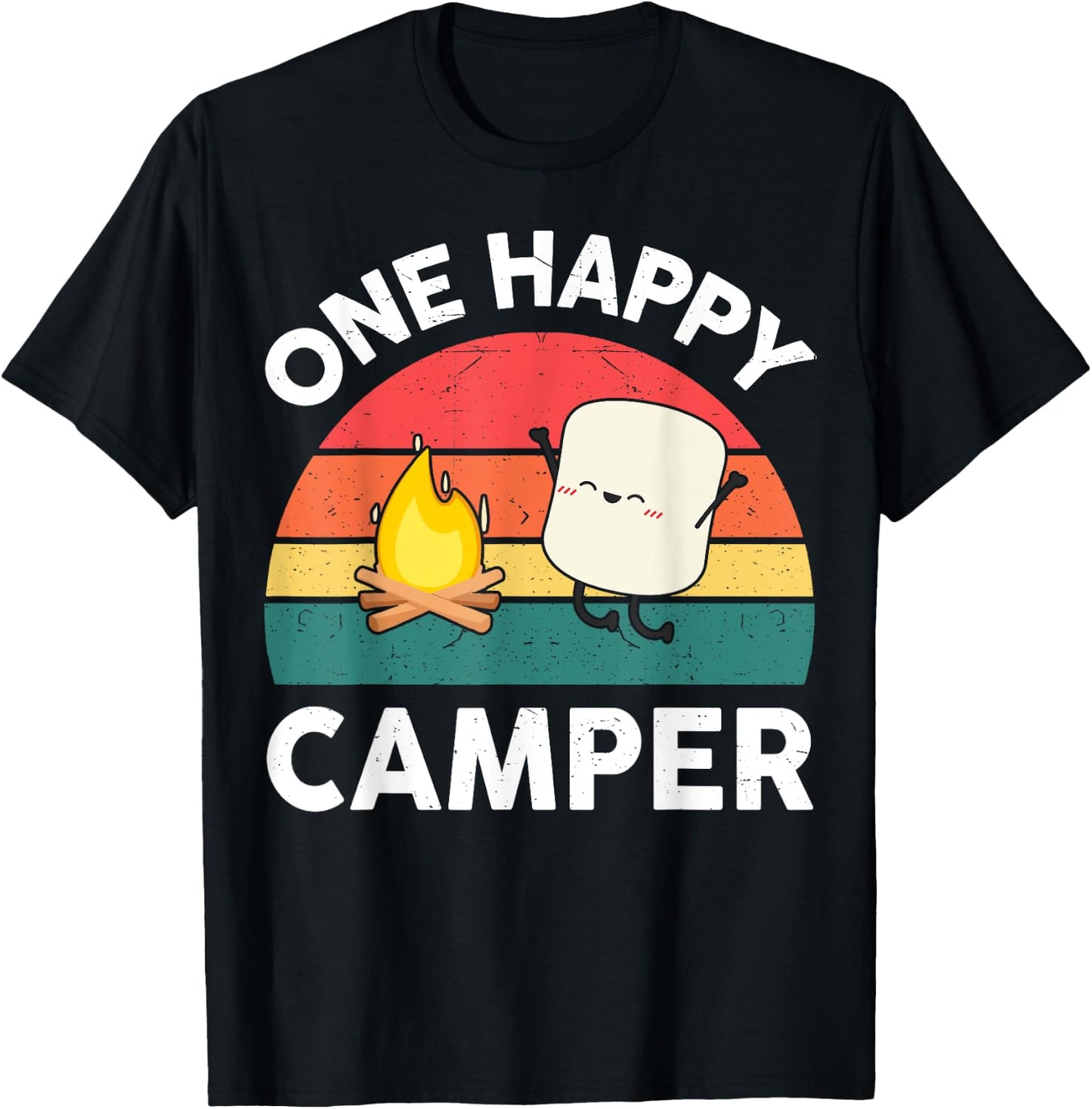 Cute One Happy Camper Kids Toddler Girl Marshmallow Camping T-Shirt - T-Shirt | Black
