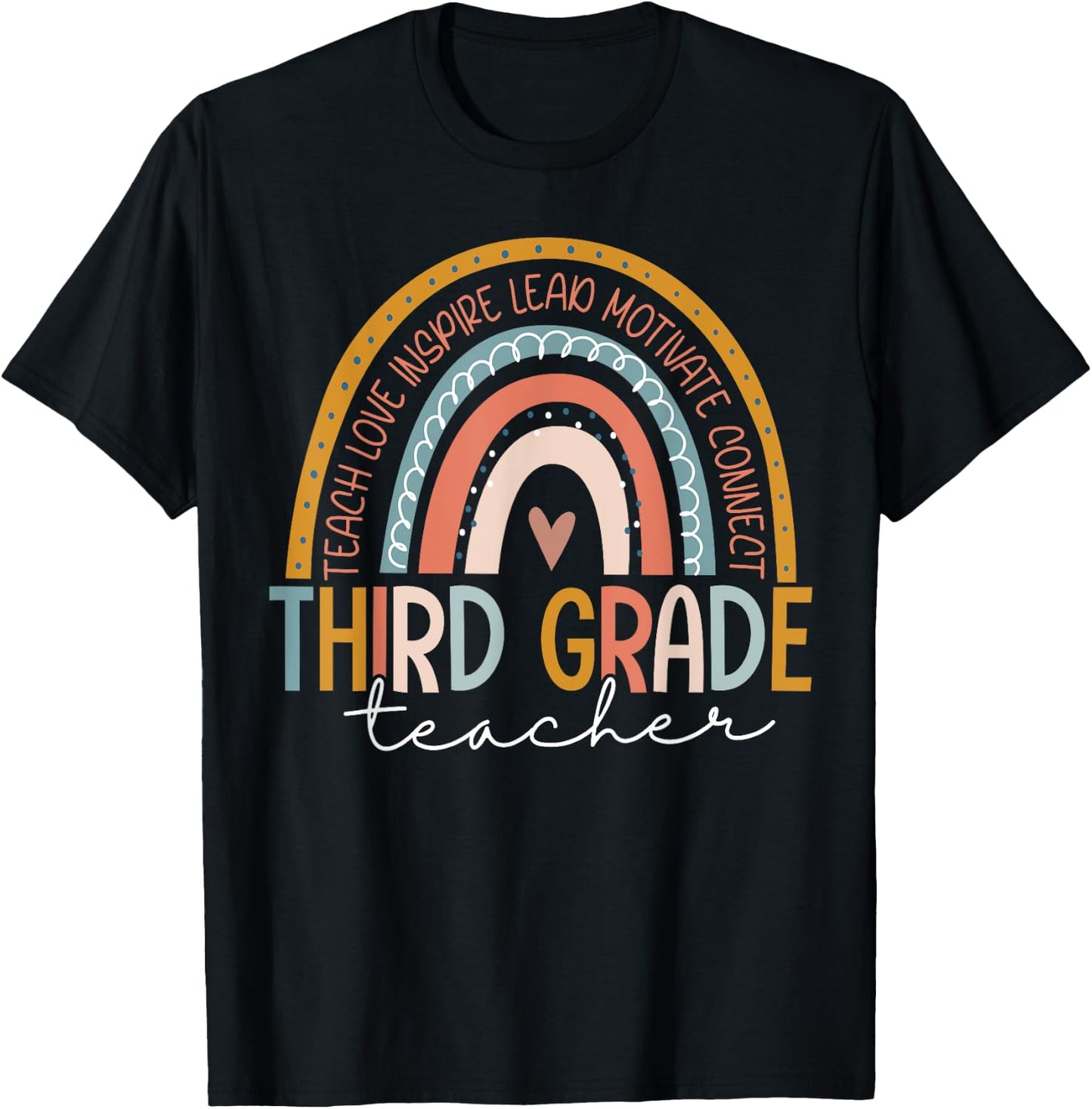 Third Grade Teacher Teach Love Inspire Back To School Men Women Girls Kids T-Shirt - T-Shirt | Black