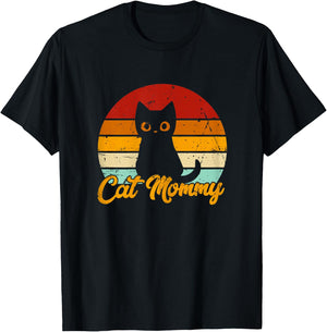 Cat Mommy - Vintage Eighties Style Cat Retro Distressed Cat T-Shirt - T-Shirt | Black