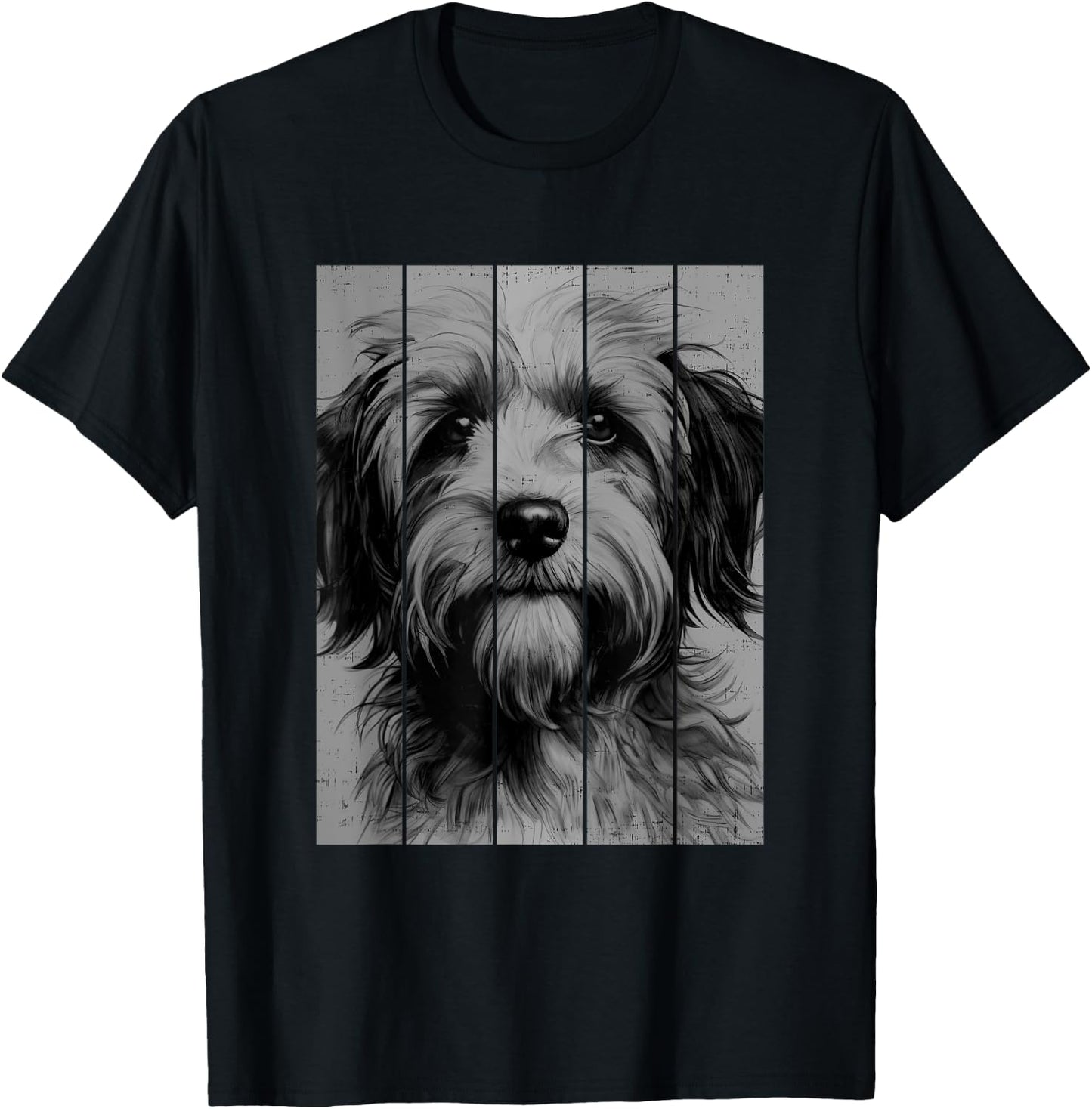 Cool Tibetan Terrier Portrait Black And White Style T-Shirt - T-Shirt | Black