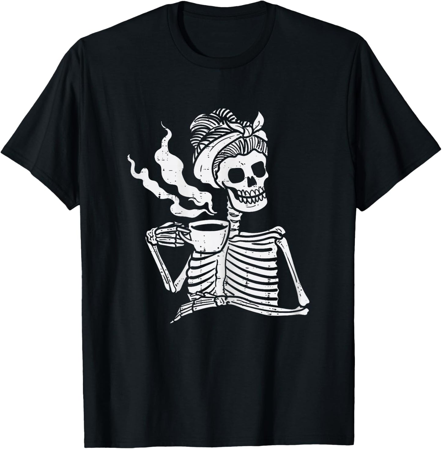 Skeleton Woman Mom Bun Coffee Funny Halloween Costume Women T-Shirt - T-Shirt | Black