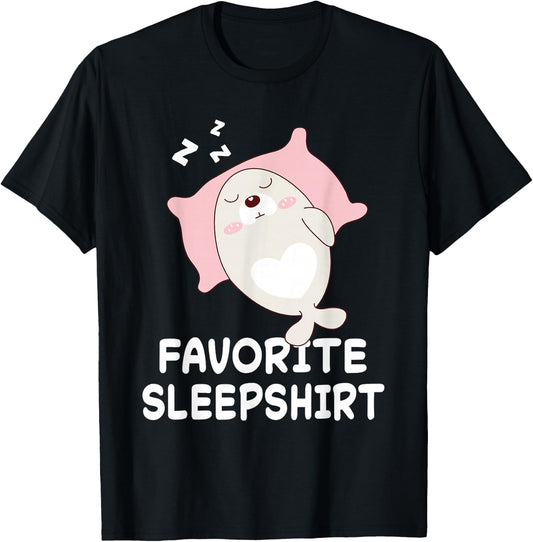 Seal Seals Nap Sleeping Sleep Pajama Pajamas Nightgown T-Shirt - T-Shirt | Black