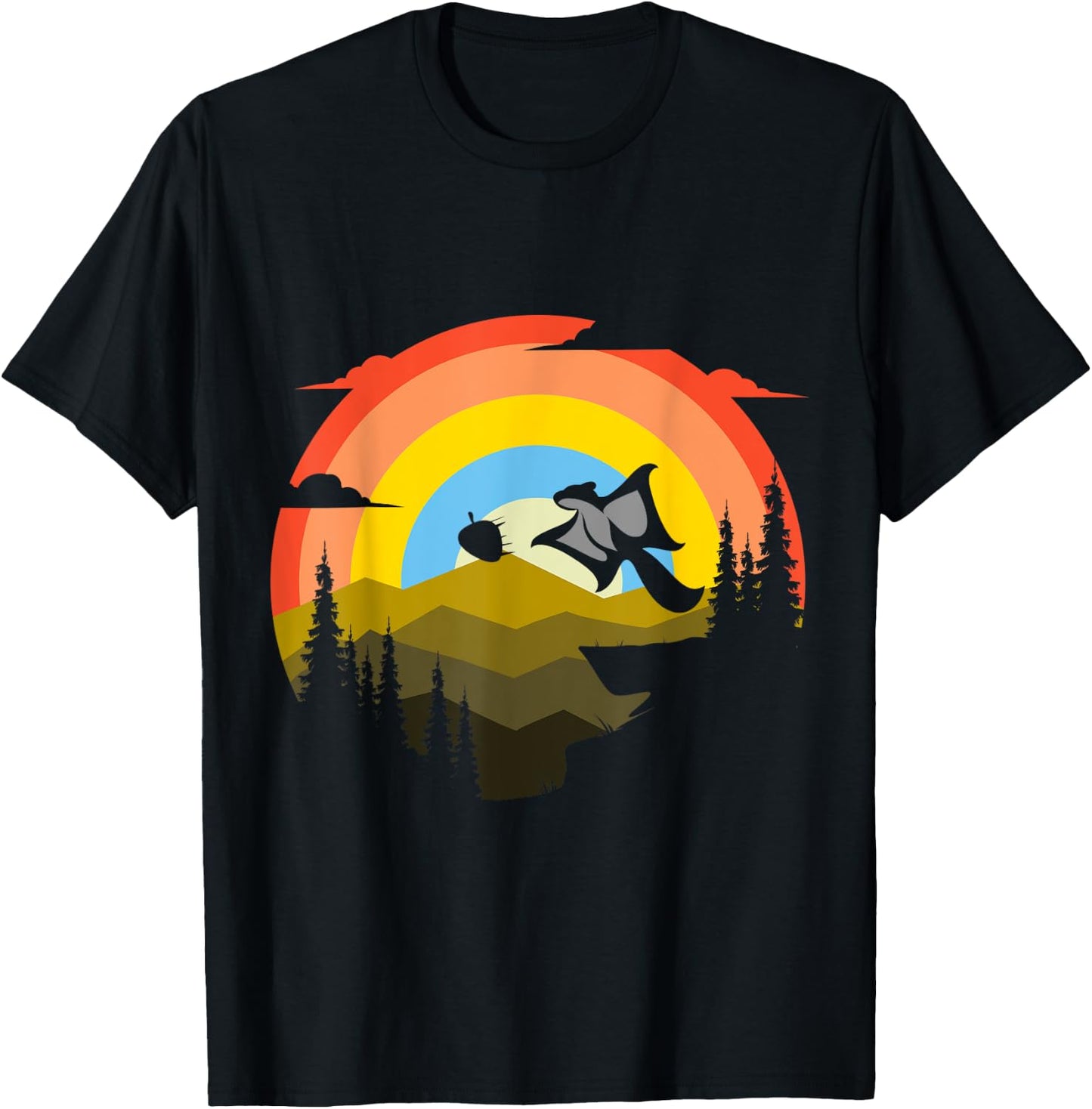 Squirrel Flying Retro Forest Animal Nut T-Shirt - T-Shirt | Black