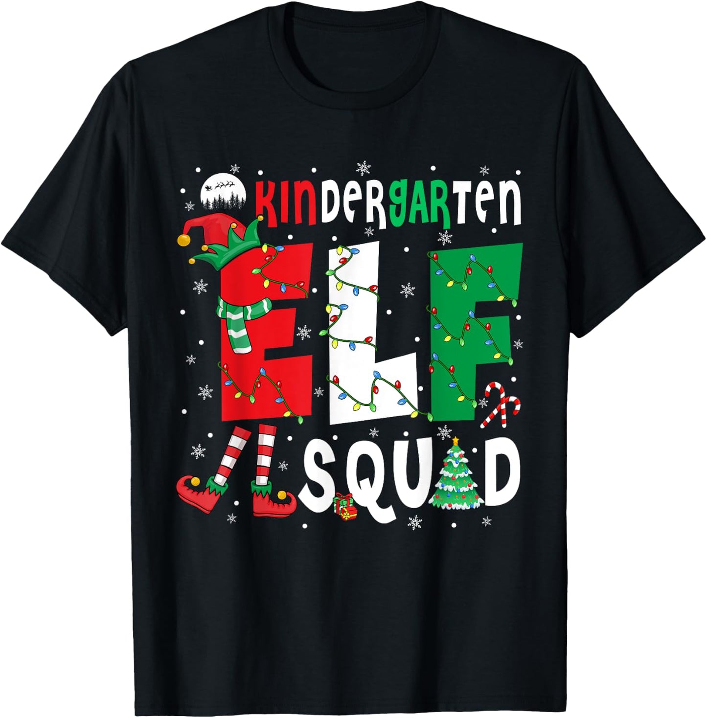 Kindergarten Elf Squad Christmas Elf Costume Student Teacher Men Women Kids T-Shirt - T-Shirt | Black