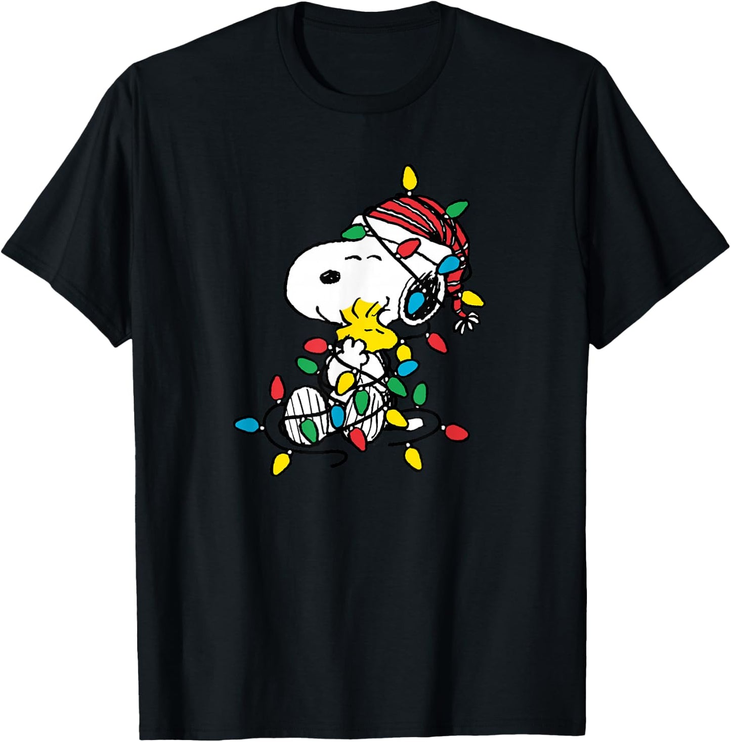Peanuts - Snoopy Woodstock Christmas Lights T-Shirt - T-Shirt | Black
