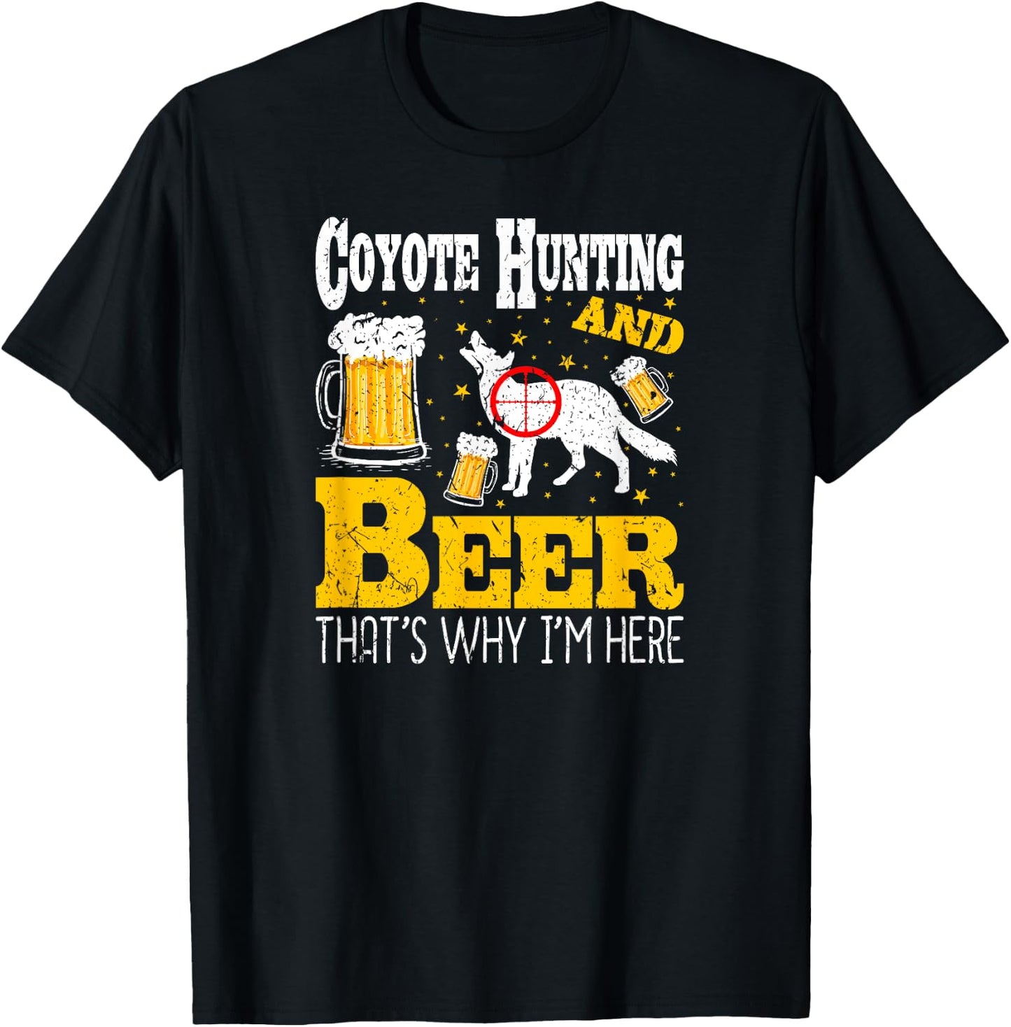 Beer Drinking Funny Coyote Hunting T-Shirt - T-Shirt | Black
