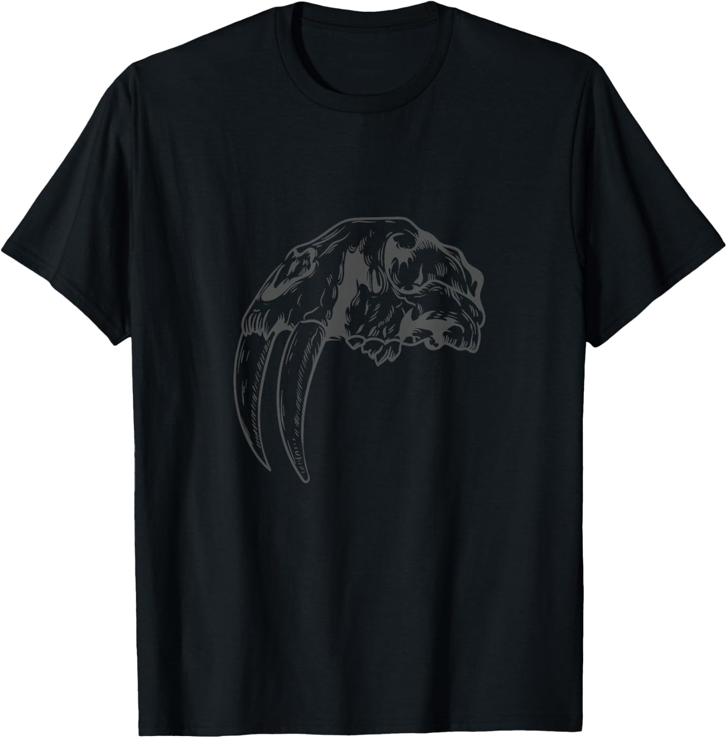 Skull with Teeth Saber Tooth Tiger Cat T-Shirt - T-Shirt | Black