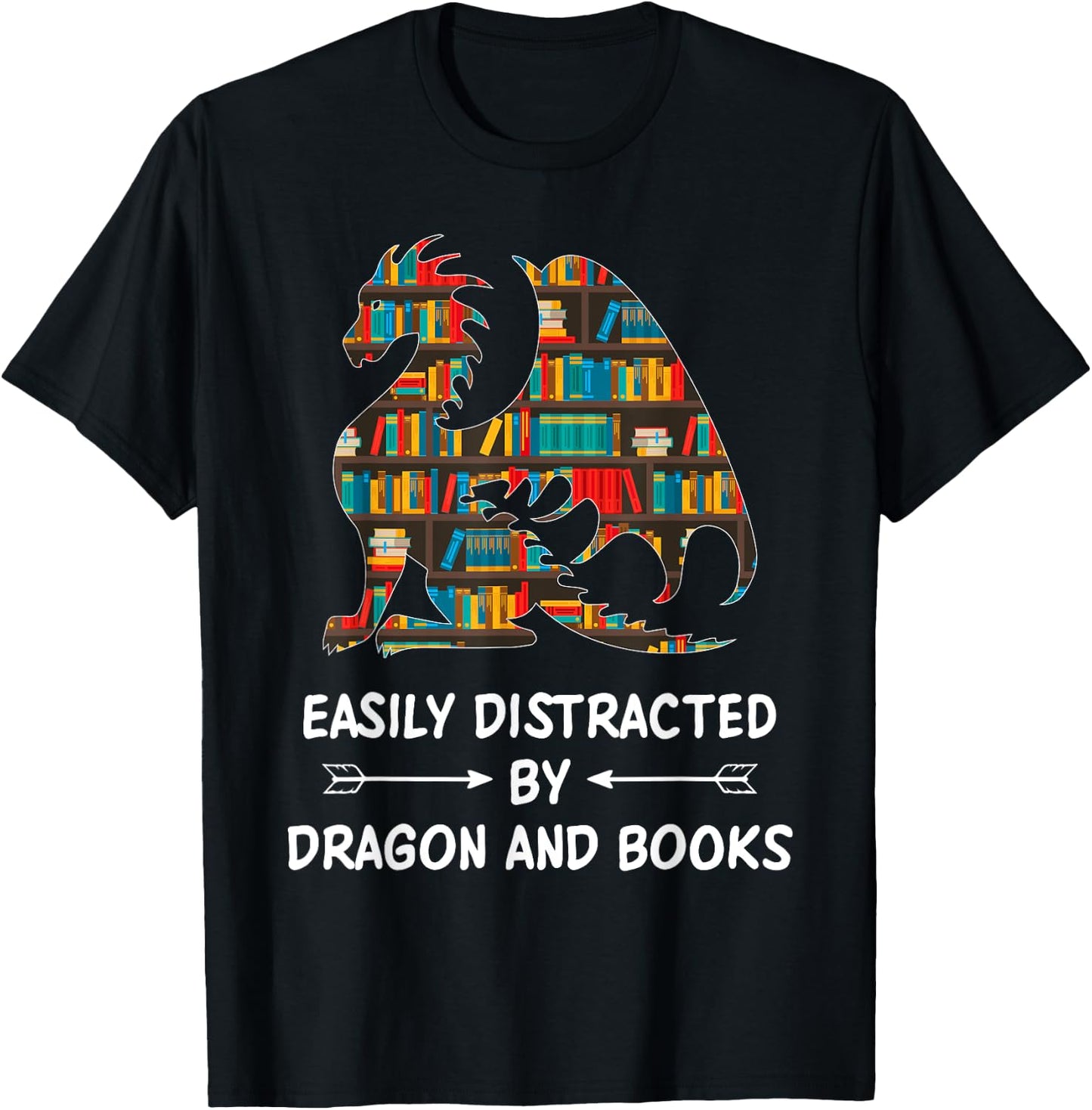Easily Distracted By Dragons And Books Nerd Dragon T-Shirt - T-Shirt | Black