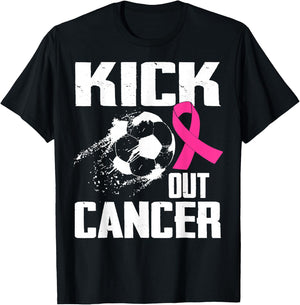 Breast Cancer Survivors Kick Out Cancer Soccer Ball Support T-Shirt - T-Shirt | Black