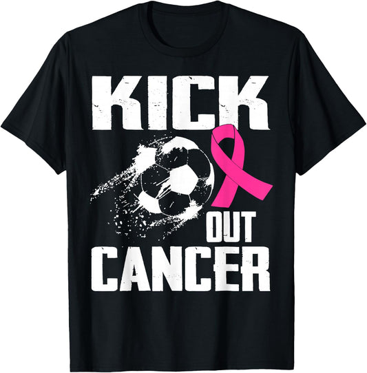 Breast Cancer Survivors Kick Out Cancer Soccer Ball Support T-Shirt - T-Shirt | Black