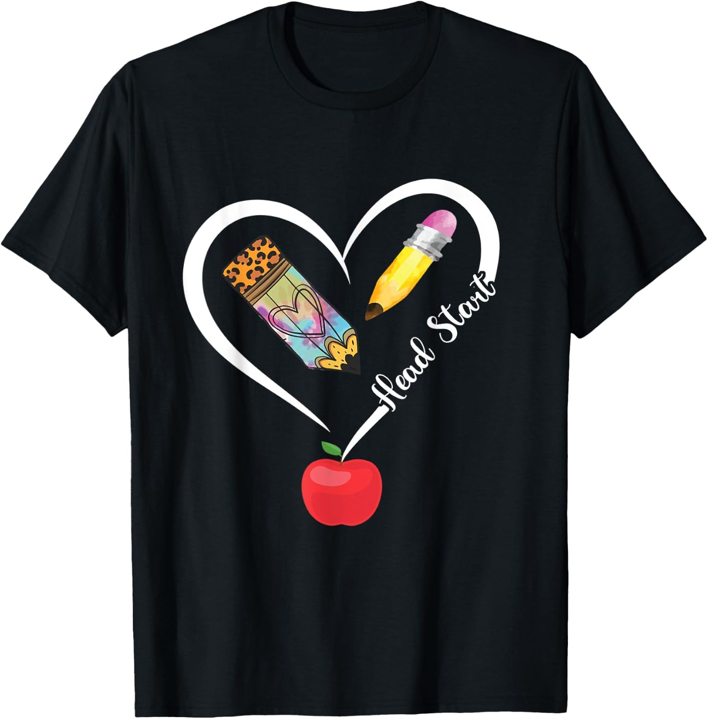 Head Start Teacher Heart Love Apple Headstart Teacher T-Shirt - T-Shirt | Black