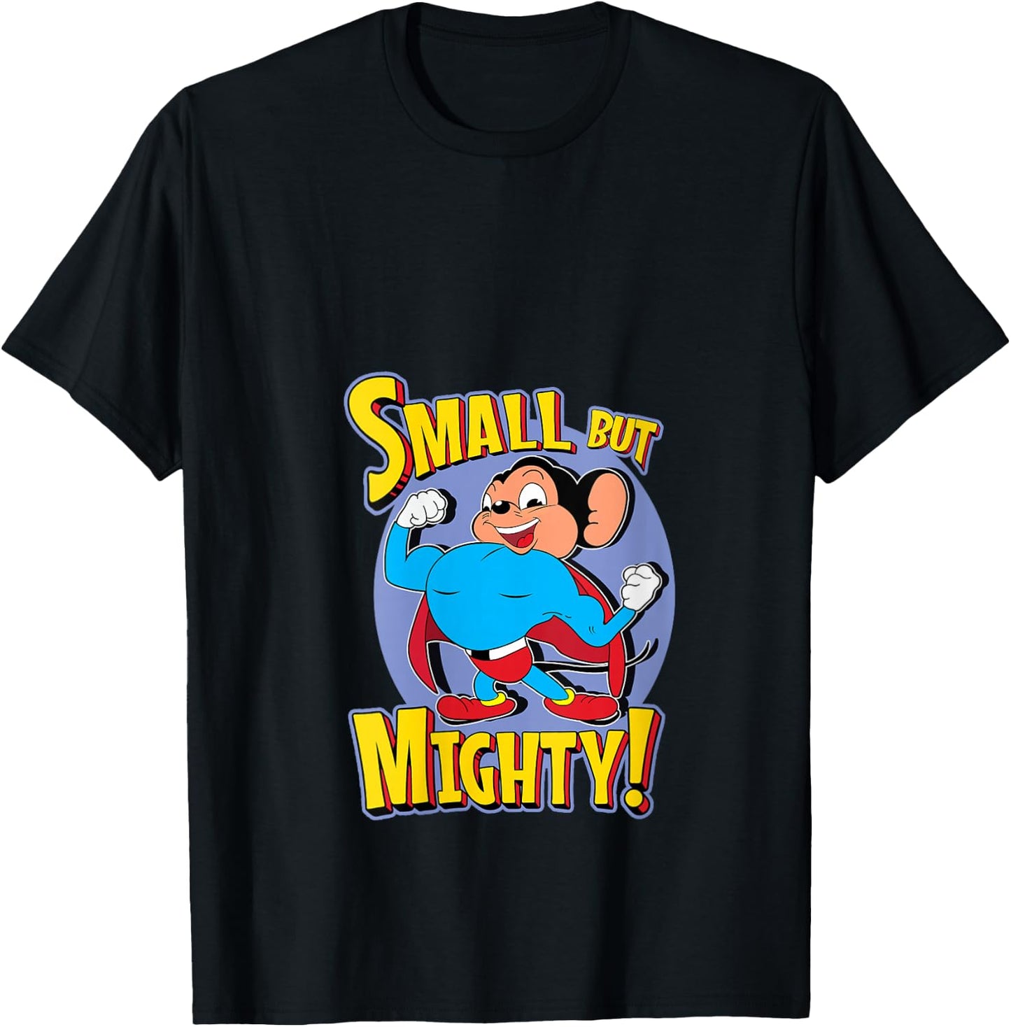 Superhero Mouse Cartoon in Cape Small But Mighty Super Hero V-Neck T-Shirt - T-Shirt | Black