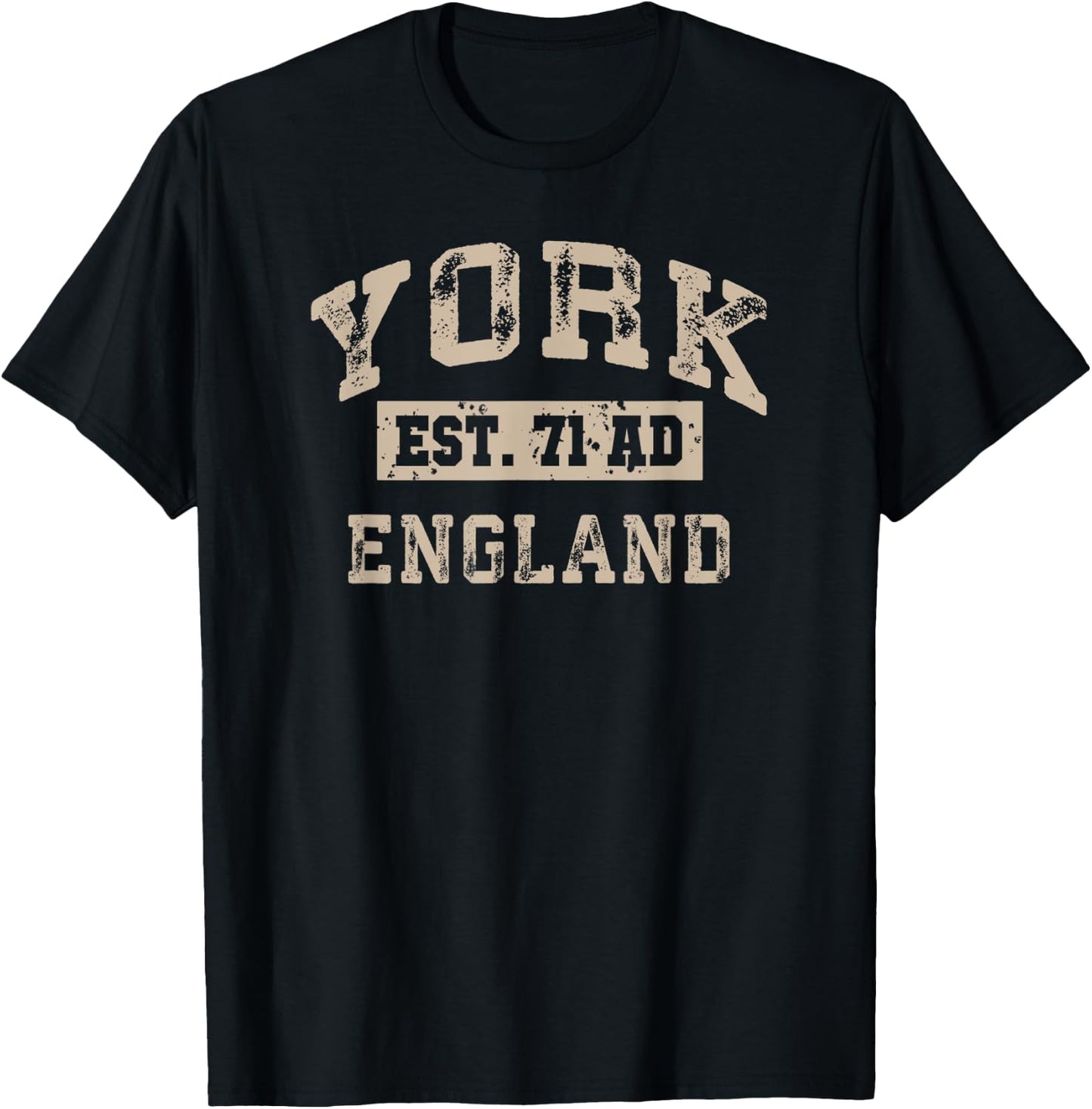 York England UK Est. Year Athletic Beige Distressed T-Shirt - T-Shirt | Black