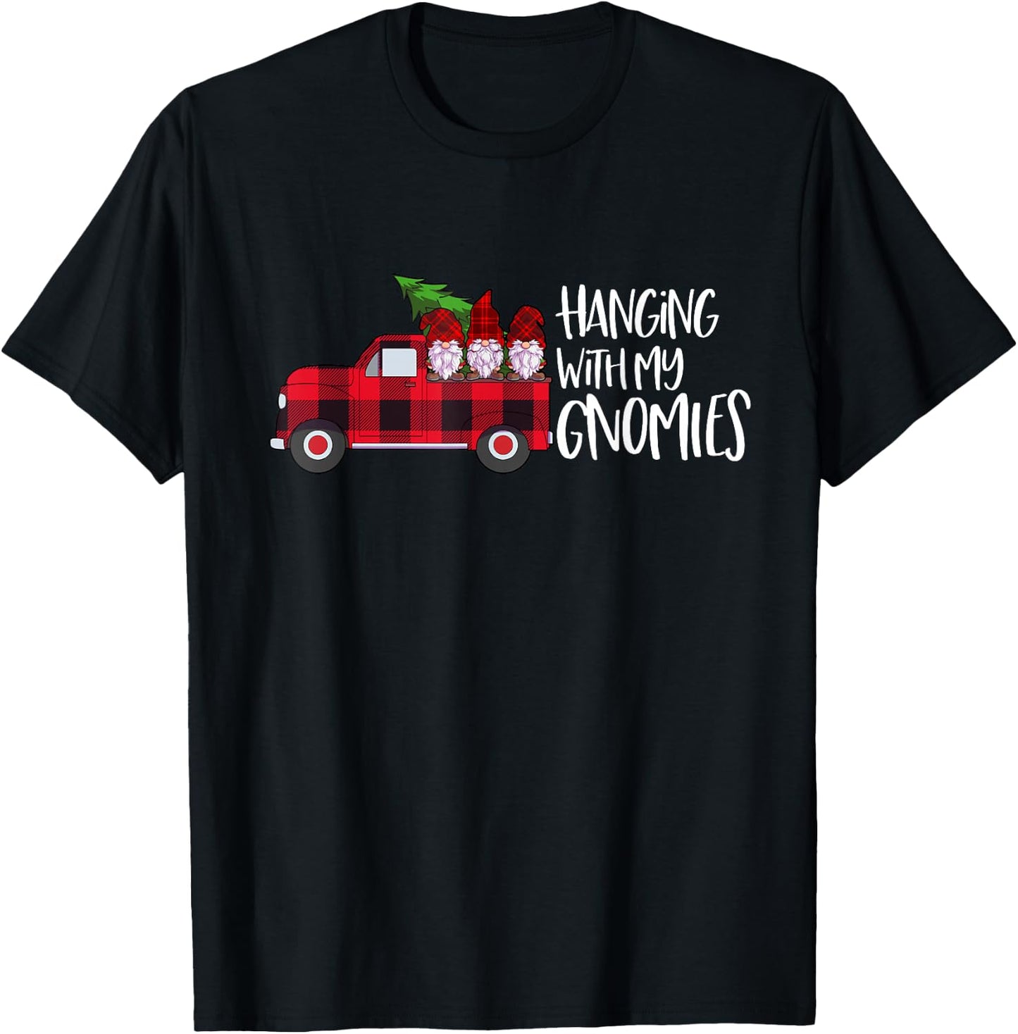 Hanging With My Gnomies Christmas Gnome Buffalo Plaid Red T-Shirt - T-Shirt | Black
