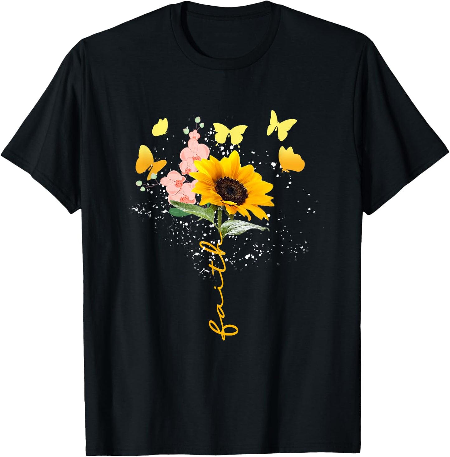 Vintage Faith Cross Sunflower Butterflies Flowers Christians T-Shirt - T-Shirt | Black